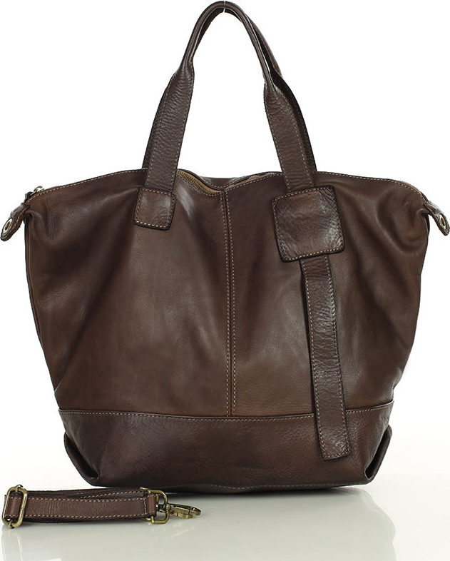 MARCO MAZZINI Tmavohnedá dámska priestranná kožená shopper kabelka (v254c) Veľkosť: ONE SIZE