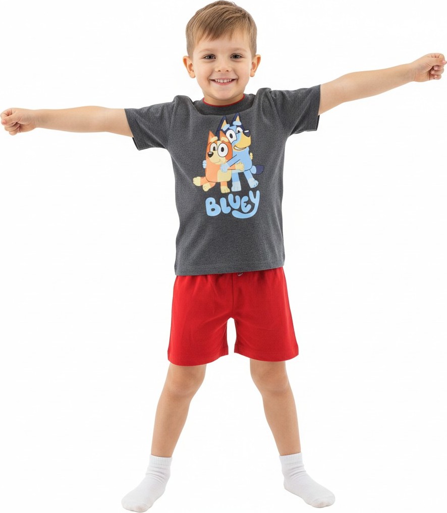 Červeno-sivé detské krátke pyžamo Bluey Veľkosť: 98