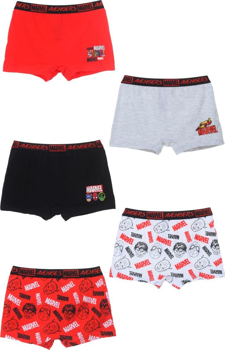 Súprava 5 chlapčenských boxeriek Avengers - červená/sivá/čierna Veľkosť: 110