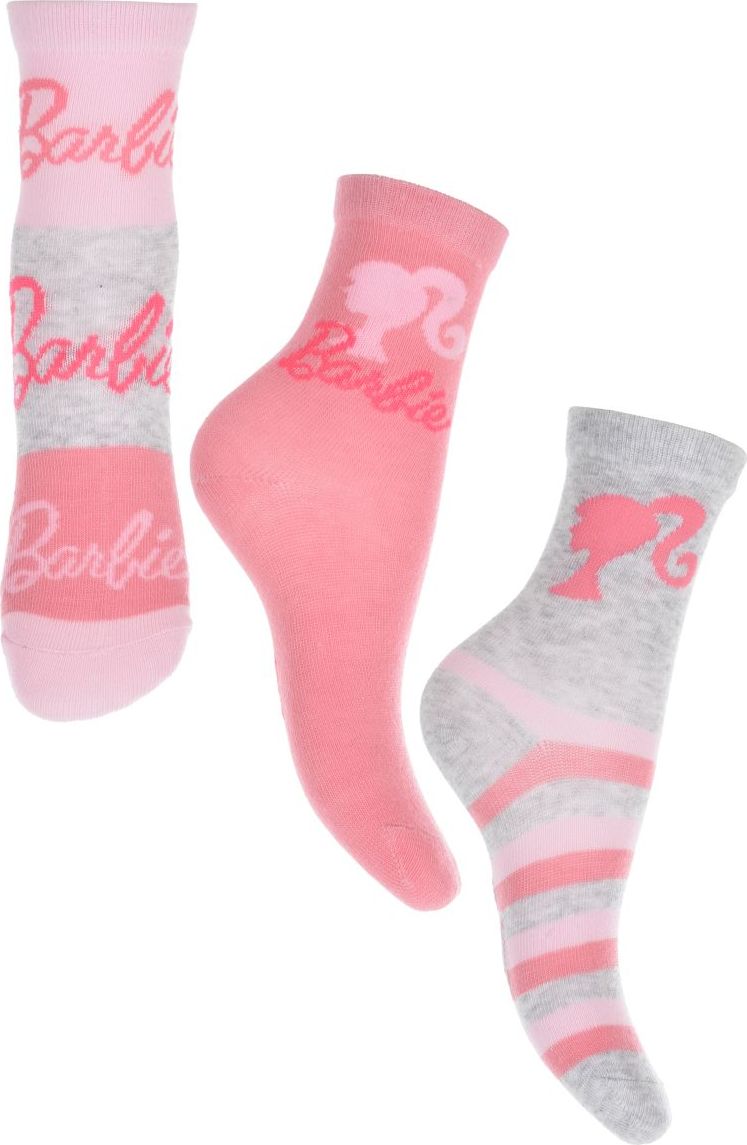 Súprava ružovo-sivých dievčenských ponožiek Mattel - Barbie Veľkosť: 23/26