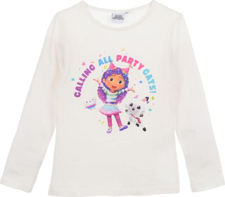 Biele dievčenské tričko s dlhým rukávom Gabby's Dollhouse Veľkosť: 98