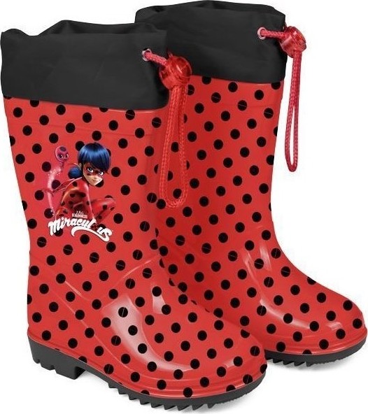 Červené dievčenské gumáky Miraculous Ladybug s bodkami Veľkosť: 24/25