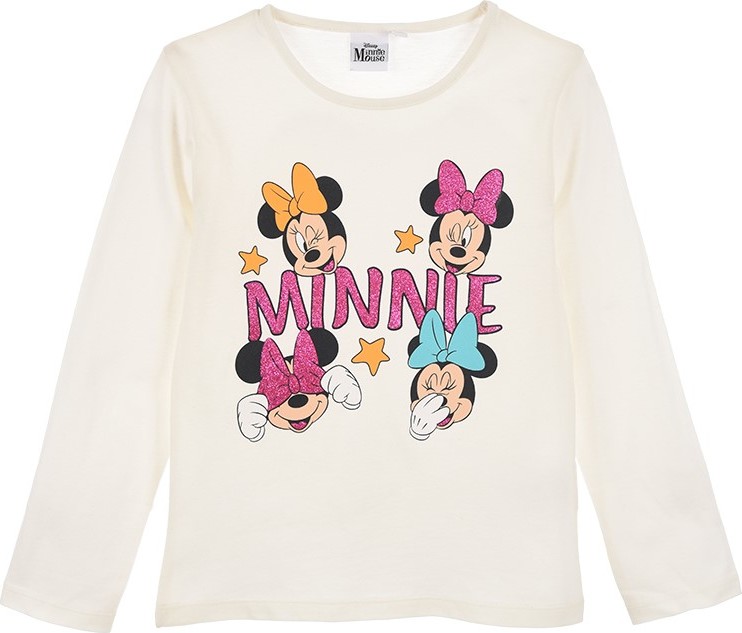 Smotanové dievčenské tričko Minnie Mouse s trblietavou potlačou Veľkosť: 128