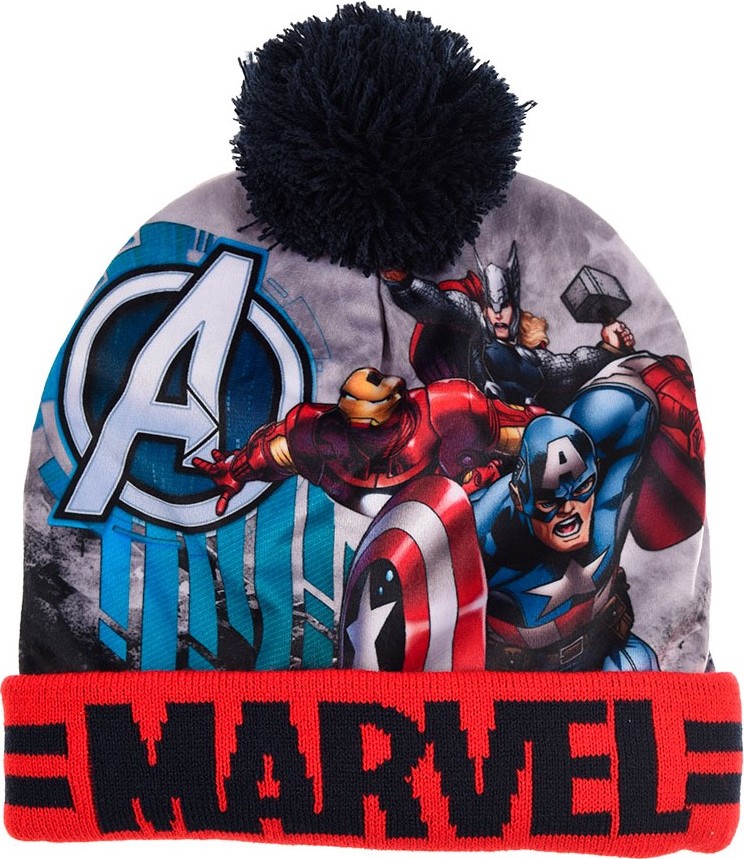 Marvel warm Avengers červeno-čierna chlapčenská čiapka s brmbolcom Veľkosť: 52