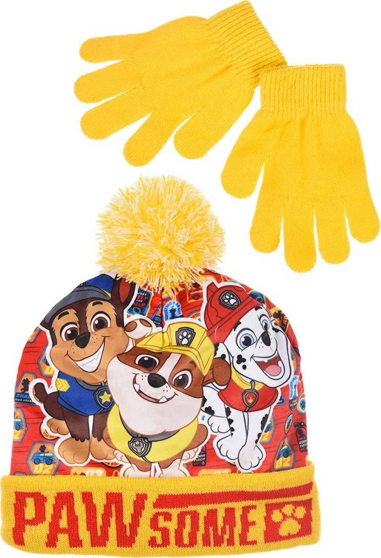 Paw Patrol žlto-oranžová sada čiapky a rukavíc Veľkosť: 52