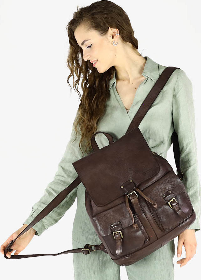 MARCO MAZZINI tmavohnedý kožený batoh s vreckami (VS21c) Veľkosť: ONE SIZE