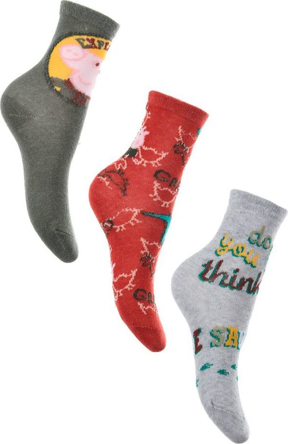Trojbalenie ponožiek Peppa George - khaki, červená, sivá Veľkosť: 23/26
