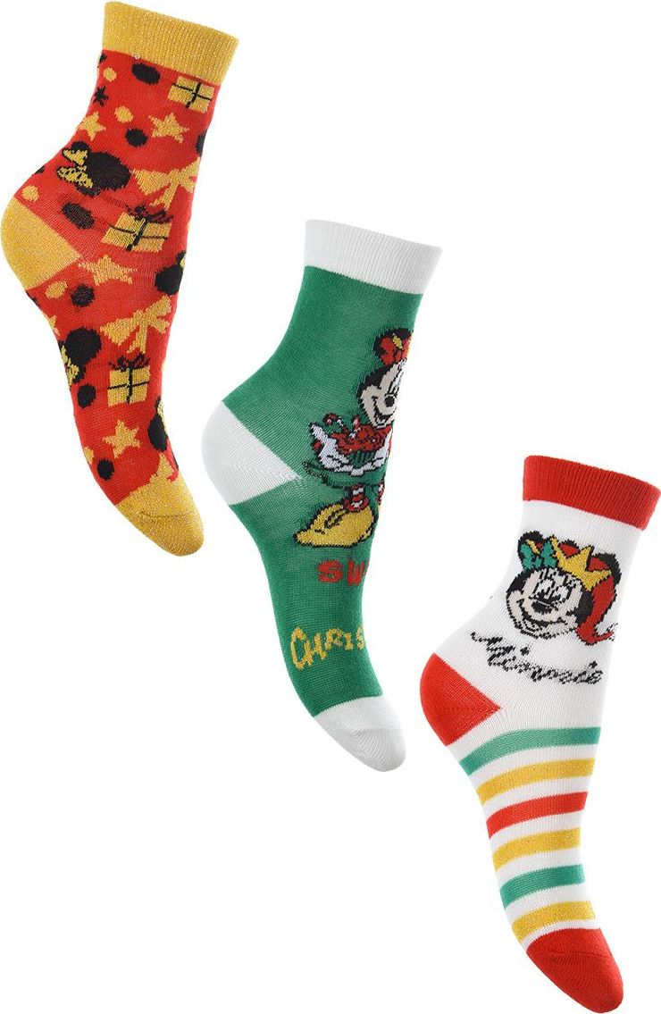 Trojbalenie ponožiek Minnie a Mickey - červená/zelená/biela Veľkosť: 23/26