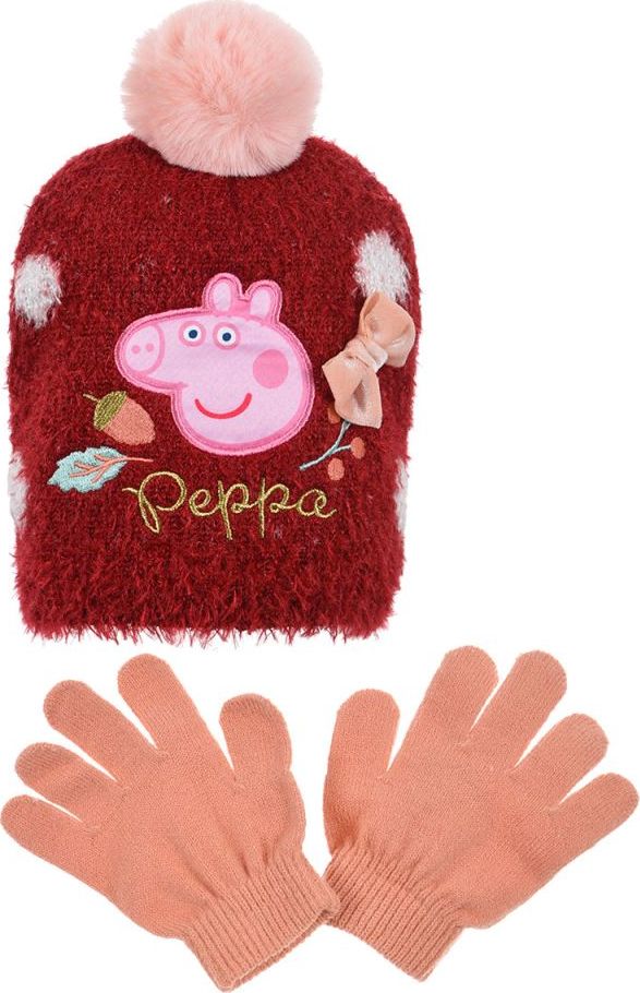 Peppa Pig Hebký set čiapky a rukavíc - vínová Veľkosť: 52