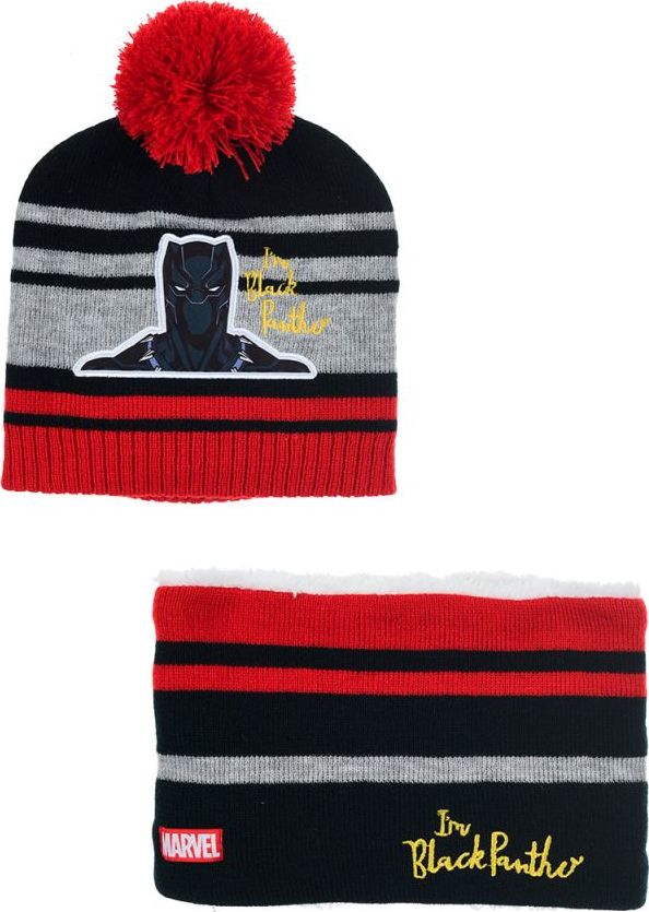 Pruhovaný set čiapky a nákrčníka Black Panther Veľkosť: 54