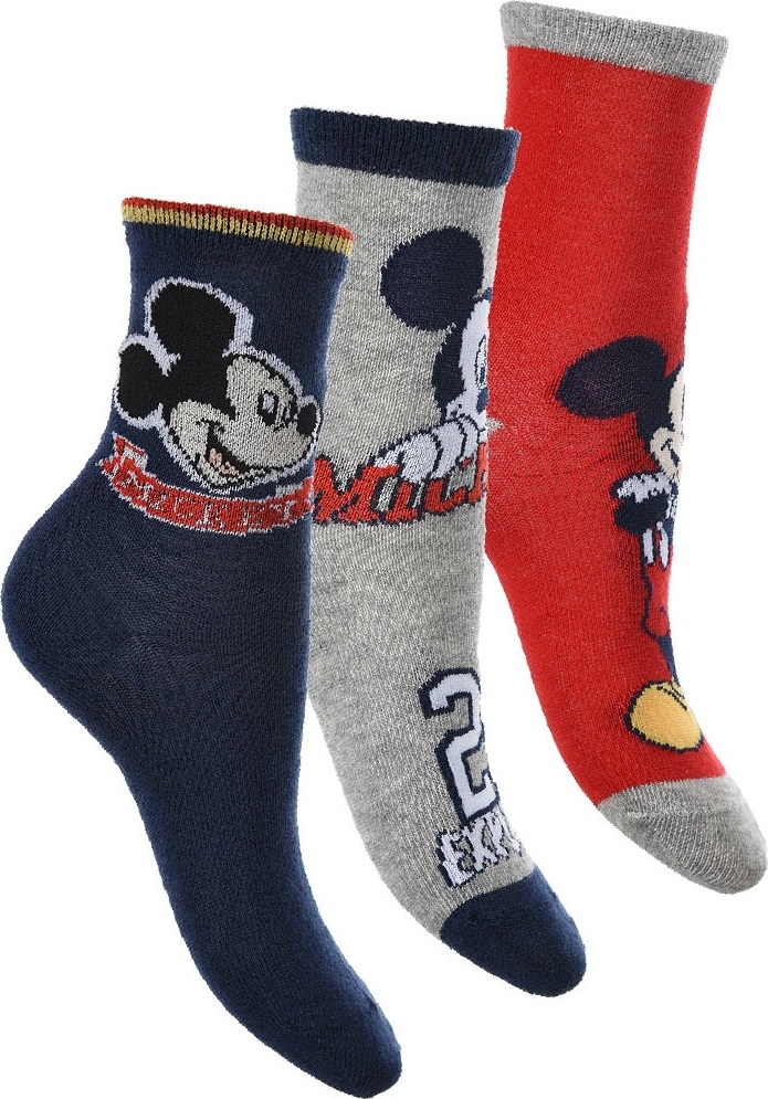 Trojbalenie chlapčenských ponožiek Disney Mickey - modrá/sivá/červená Veľkosť: 23/26
