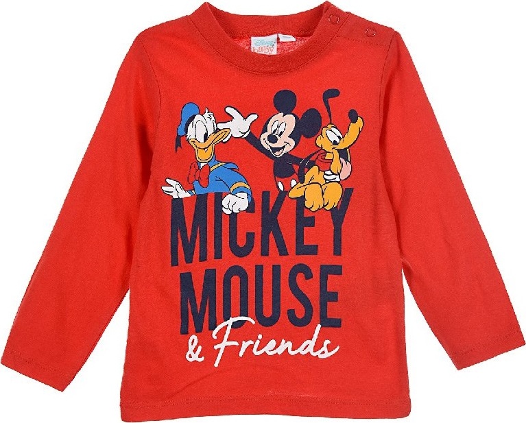 Červené tričko Mickey Mouse Disney s dlhým rukávom Veľkosť: 86
