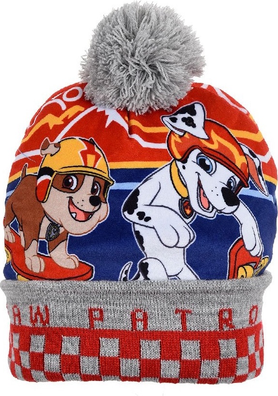 Sivo-červená chlapčenská čiapka s brmbolcom Paw Patrol Veľkosť: 52