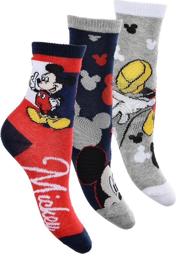 Trojbalenie chlapčenských ponožiek Mickey Disney - červená/modrá/sivá Veľkosť: 31/34