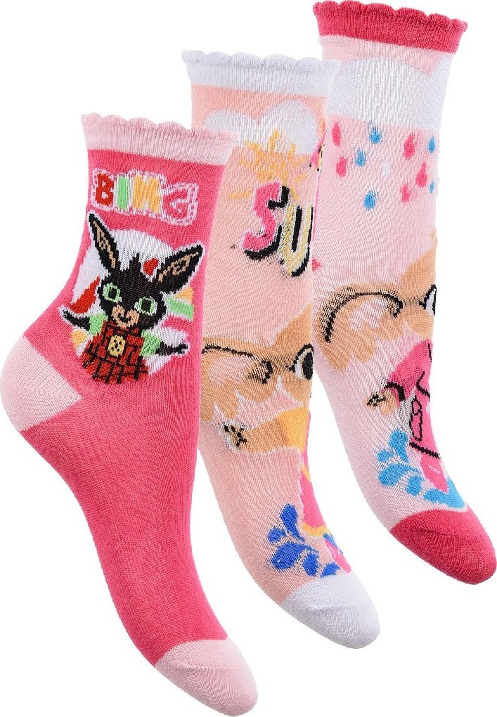 Trojbalenie dievčenských ponožiek Bing - tmavo ružová/marhuľová/svetlo ružová Veľkosť: 27/30