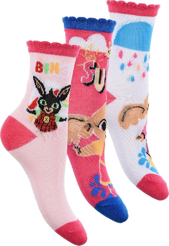 Trojbalenie dievčenských ponožiek Bing - svetlo ružová/tmavo ružová/biela Veľkosť: 19/22