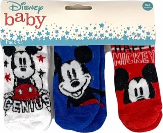 Set troch párov ponožiek Mickey Mouse - biela/modrá/červená Veľkosť: 50/68