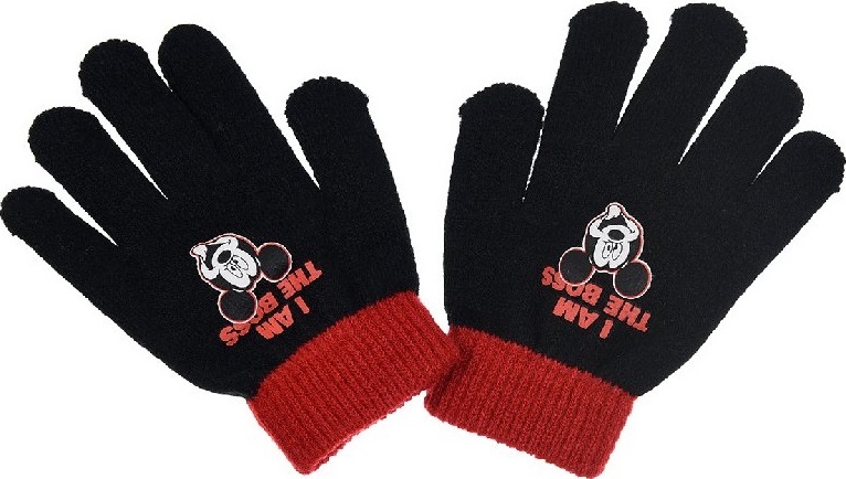 Čierne rukavice Mickey Mouse s červeným lemom Veľkosť: ONE SIZE
