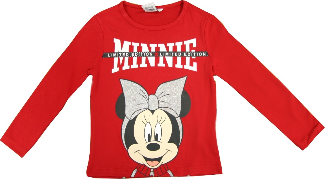 Červené trblietavé tričko Minnie s dlhým rukávom Veľkosť: 104