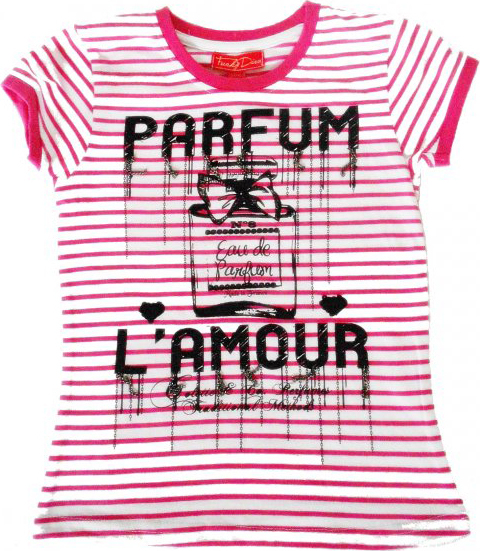 Ružové pruhované dievčenské tričko s potlačou Veľkosť: 122/128