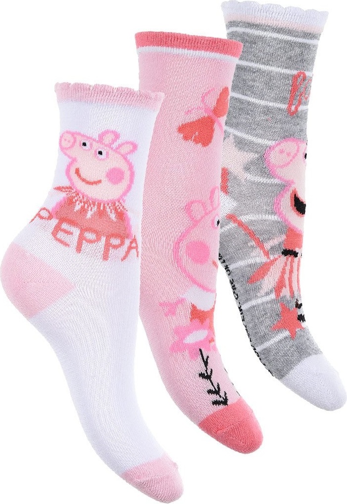 Sada dievčenských ponožiek Peppa Pig - biela/ružová /sivá Veľkosť: 31/34