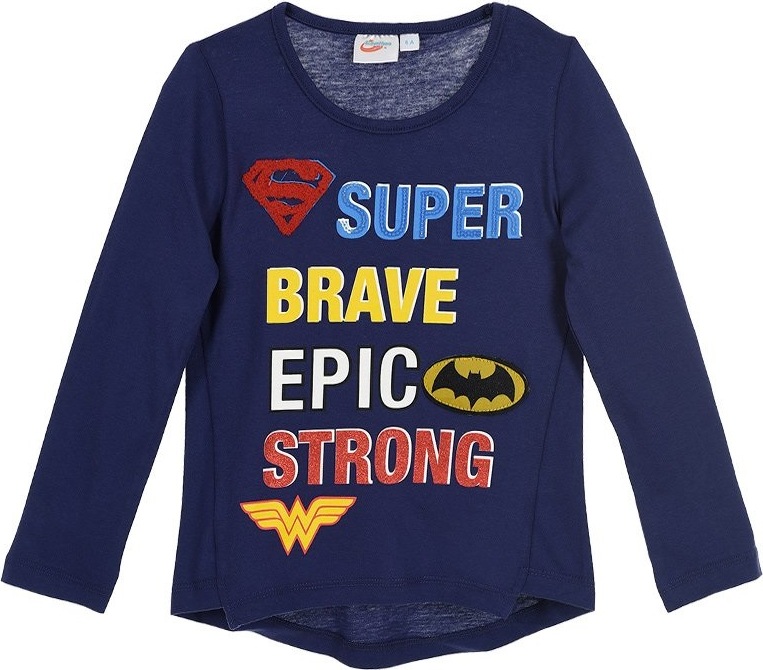 Super Hero Girls - Tmavomodré dievčenské tričko s dlhým rukávom Veľkosť: 140