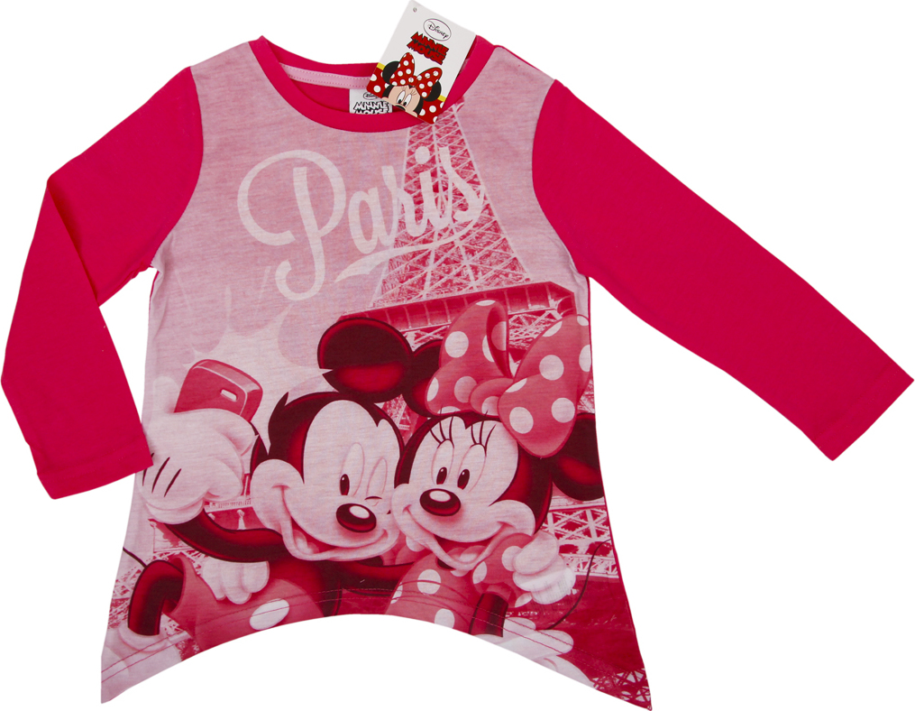 Dievčenské červeno-ružové tričko s dlhým rukávom Minnie Mouse Veľkosť: 116