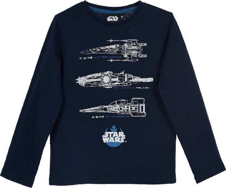 Star Wars tmavomodré chlapčenské tričko s dlhým rukávom Veľkosť: 104