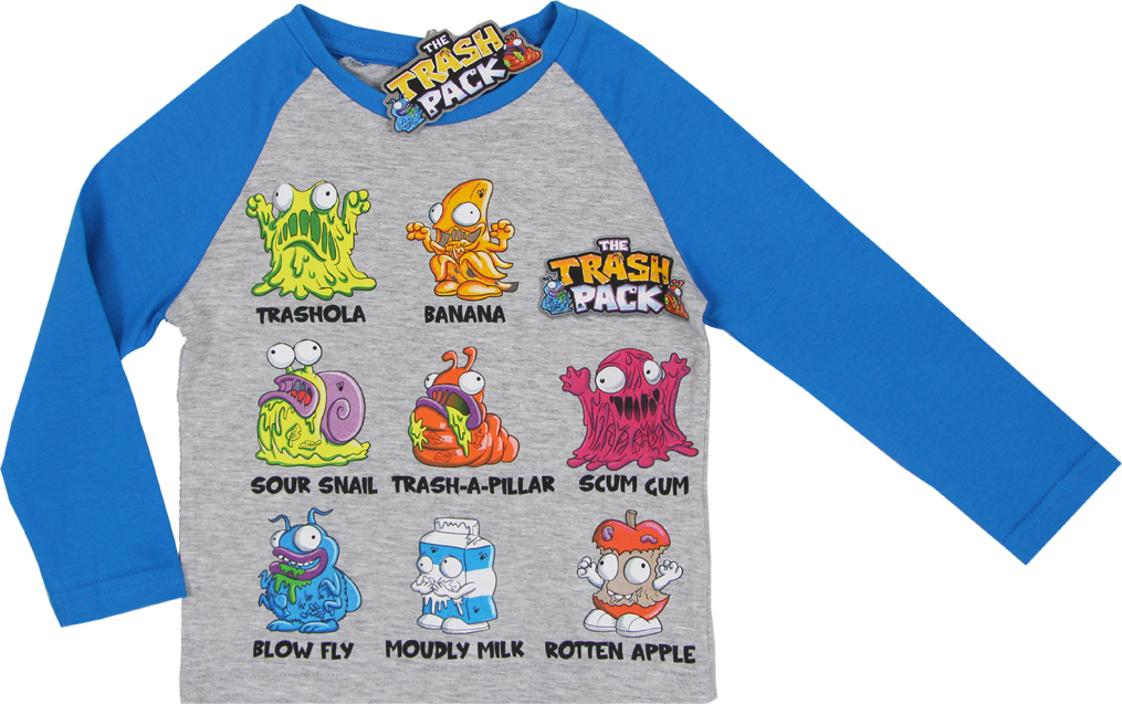 Trash Pack chlapčenské sivé tričko s modrými rukávmi Veľkosť: 98