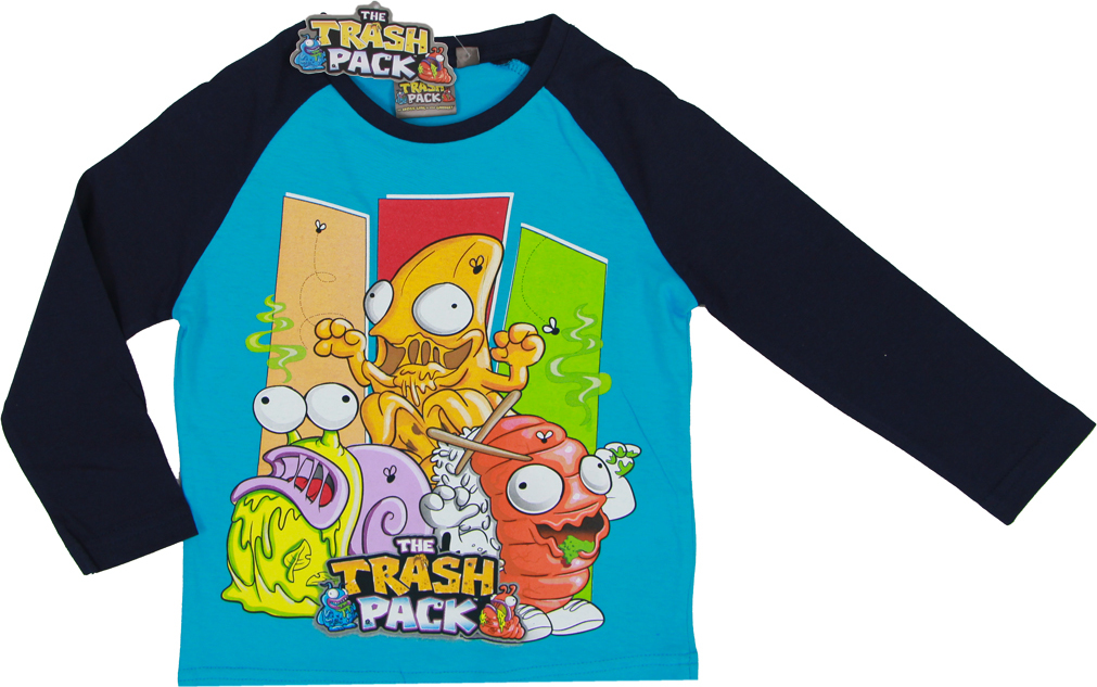 Trash Pack chlapčenské modré tričko s čiernymi rukávmi Veľkosť: 98