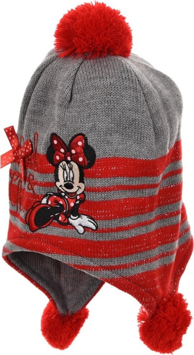 Minnie Mouse sivo-červená dievčenská čiapka s brmbolcom Veľkosť: 52