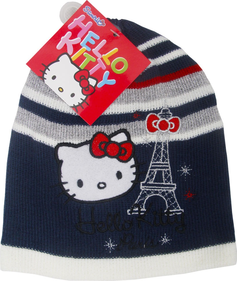 Hello Kitty dievčenská modrá pruhovaná čiapka Paris Veľkosť: 52