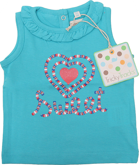 TRICKY TRACKS modré dievčenské tričko bez rukávov Veľkosť: 68