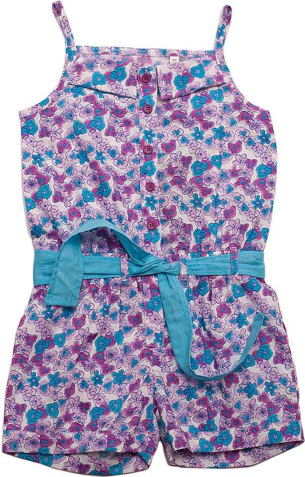 Emoi dievčenský letný fialový overal s kvetmi Veľkosť: 104