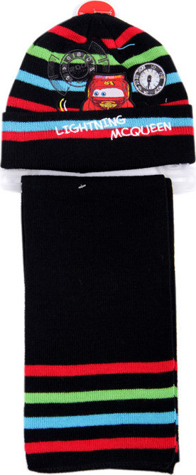 Autá - chlapčenský pruhovaný set čiapka + šál Veľkosť: 52