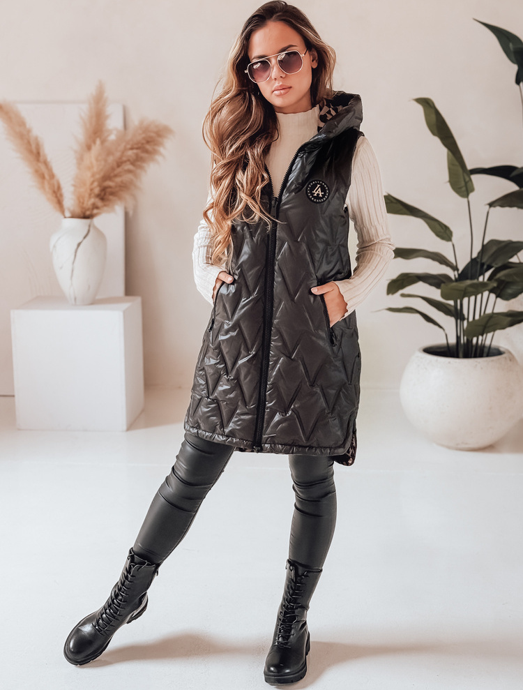 Čierna dámska obojstranná vesta s kapucňou TY5094 Veľkosť: M