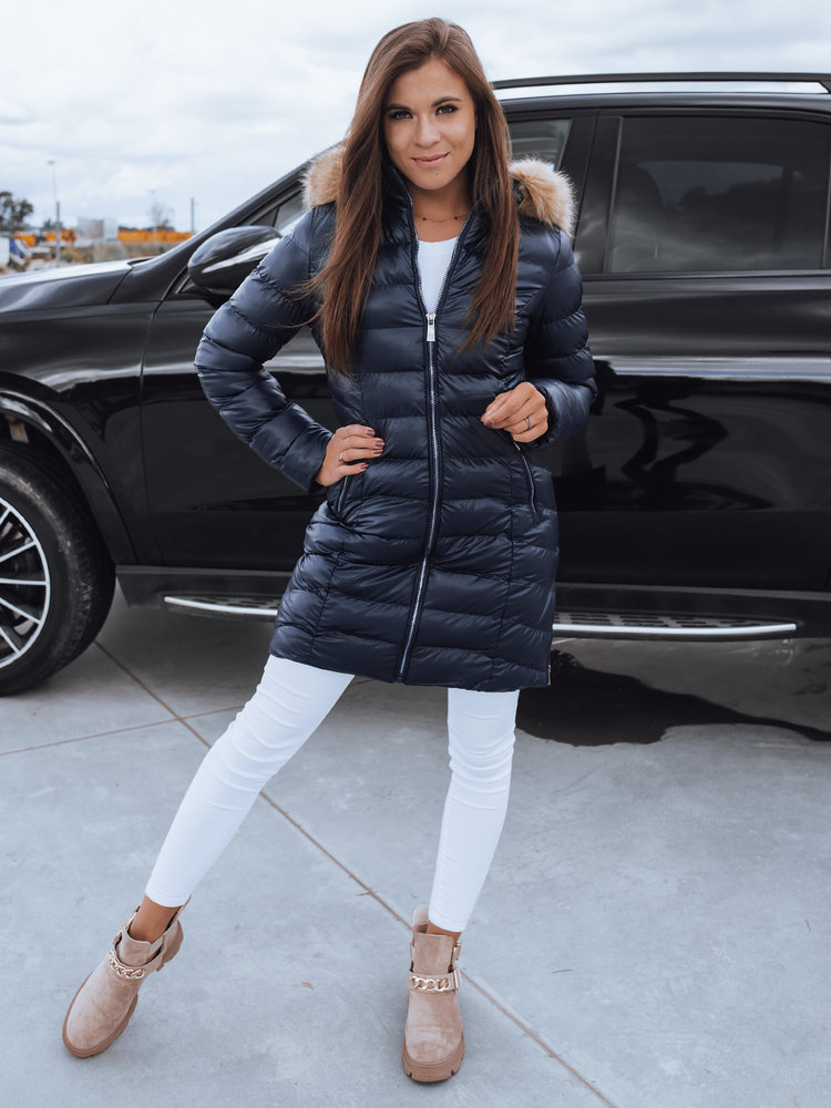 Tmavomodrá prešívaná lesklá bunda REBECCA TY2143 Veľkosť: XL