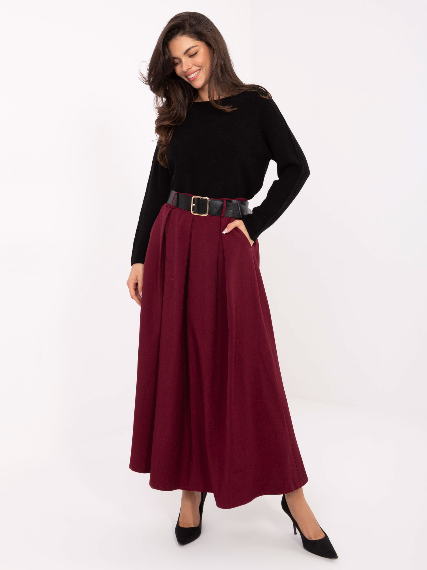 Vínová skladaná viskózová sukňa IT-SD-19720.17P-bordo Veľkosť: ONE SIZE