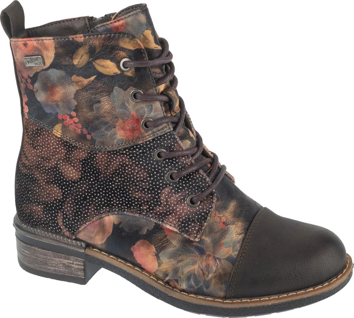 Čierne dámske členkové topánky s kvetinovým vzorom Rieker Booties 94611-91 Veľkosť: 37