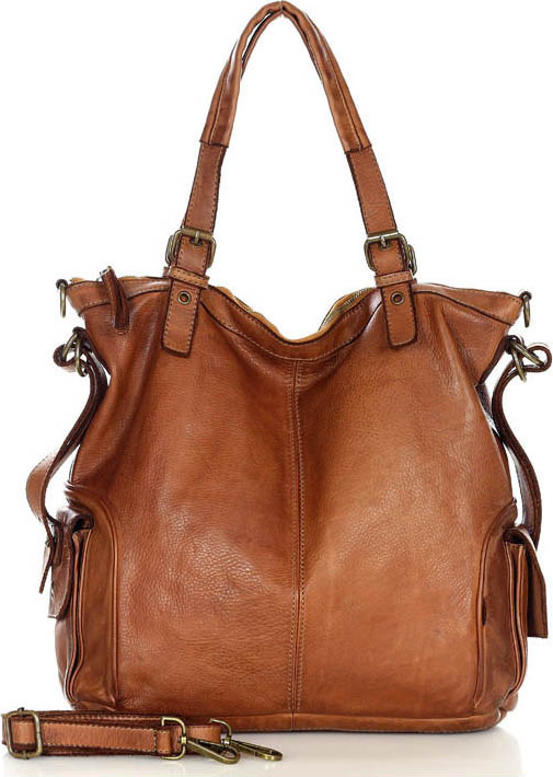 MARCO MAZZINI Camel kožená shopper kabelka v145b Veľkosť: ONE SIZE