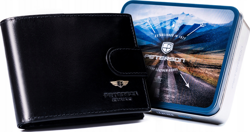 Peterson Čierna hladká kožená peňaženka W084 [DH] PTN 22302L-VT Veľkosť: ONE SIZE