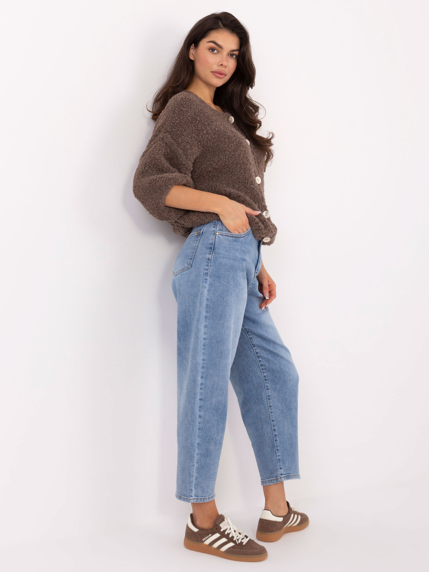 Hnedý dámsky pletený sveter na gombíky IT-SW-72987.00-dark beige Veľkosť: ONE SIZE