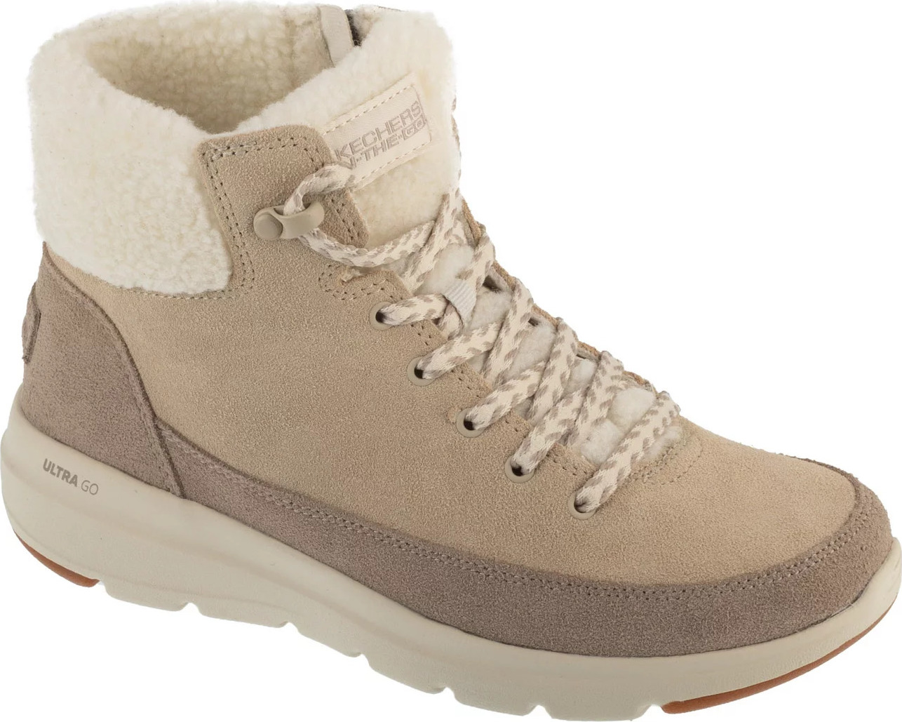 Béžové dámske semišové zimné topánky Skechers Glacial Ultra - Autumn Days 144206-TPE Veľkosť: 37