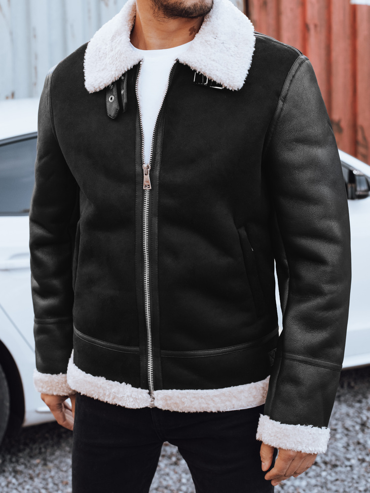 Čierna pánska zateplená koženková bunda TX5085 Veľkosť: M