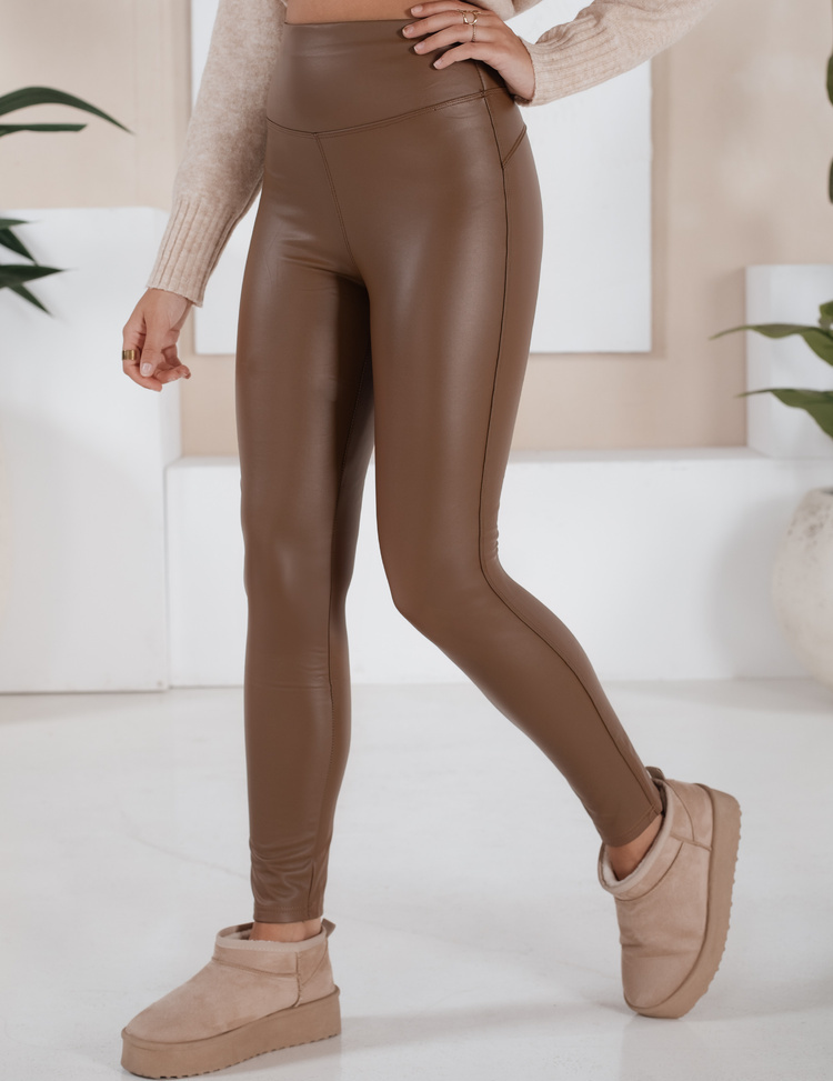 Hnedé koženkové voskované legíny JEWELS UY1703 Veľkosť: 2XL