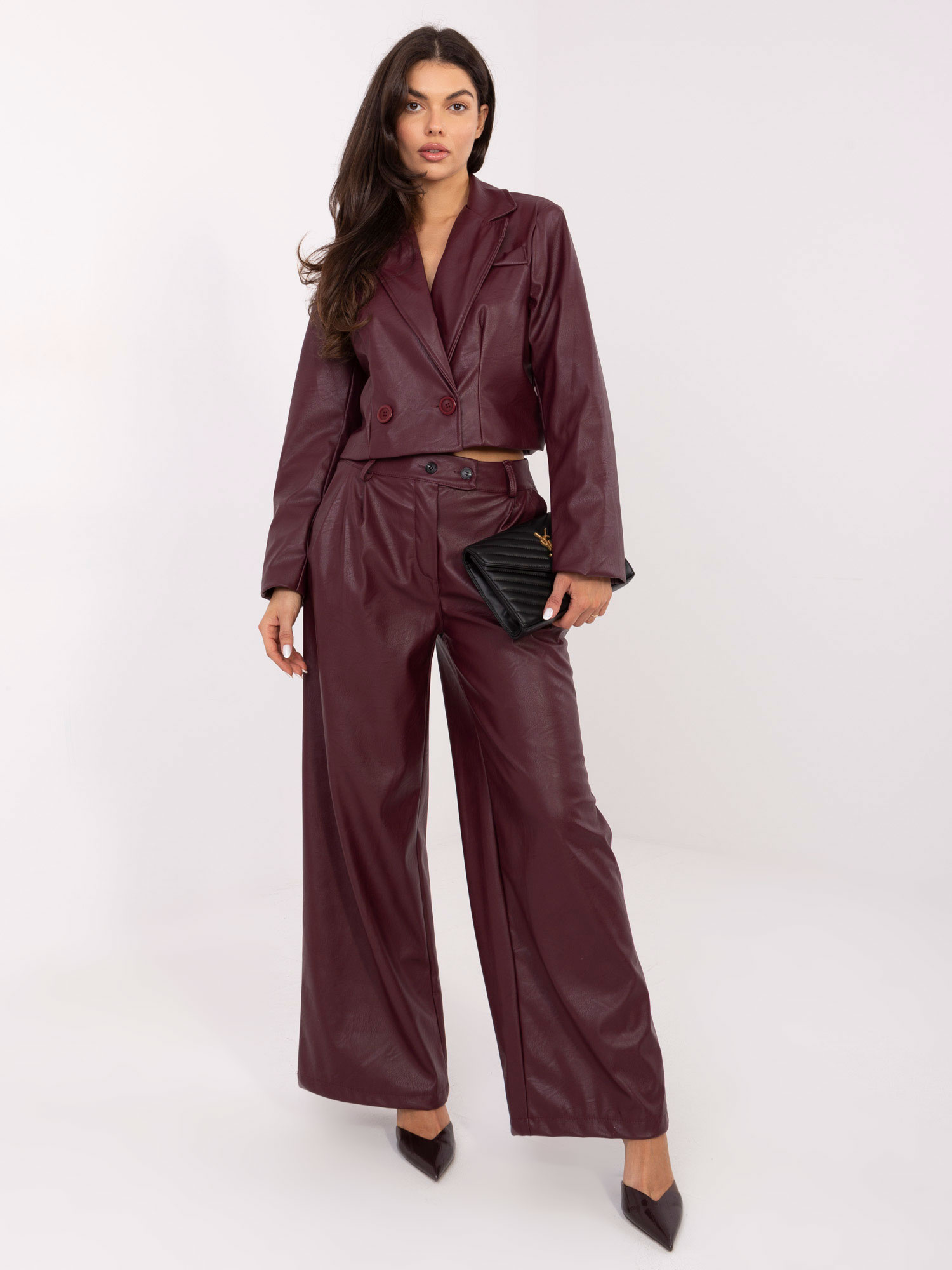 Bordové dámske koženkové nohavice IT-SP-FL9020.02P-bordo Veľkosť: ONE SIZE