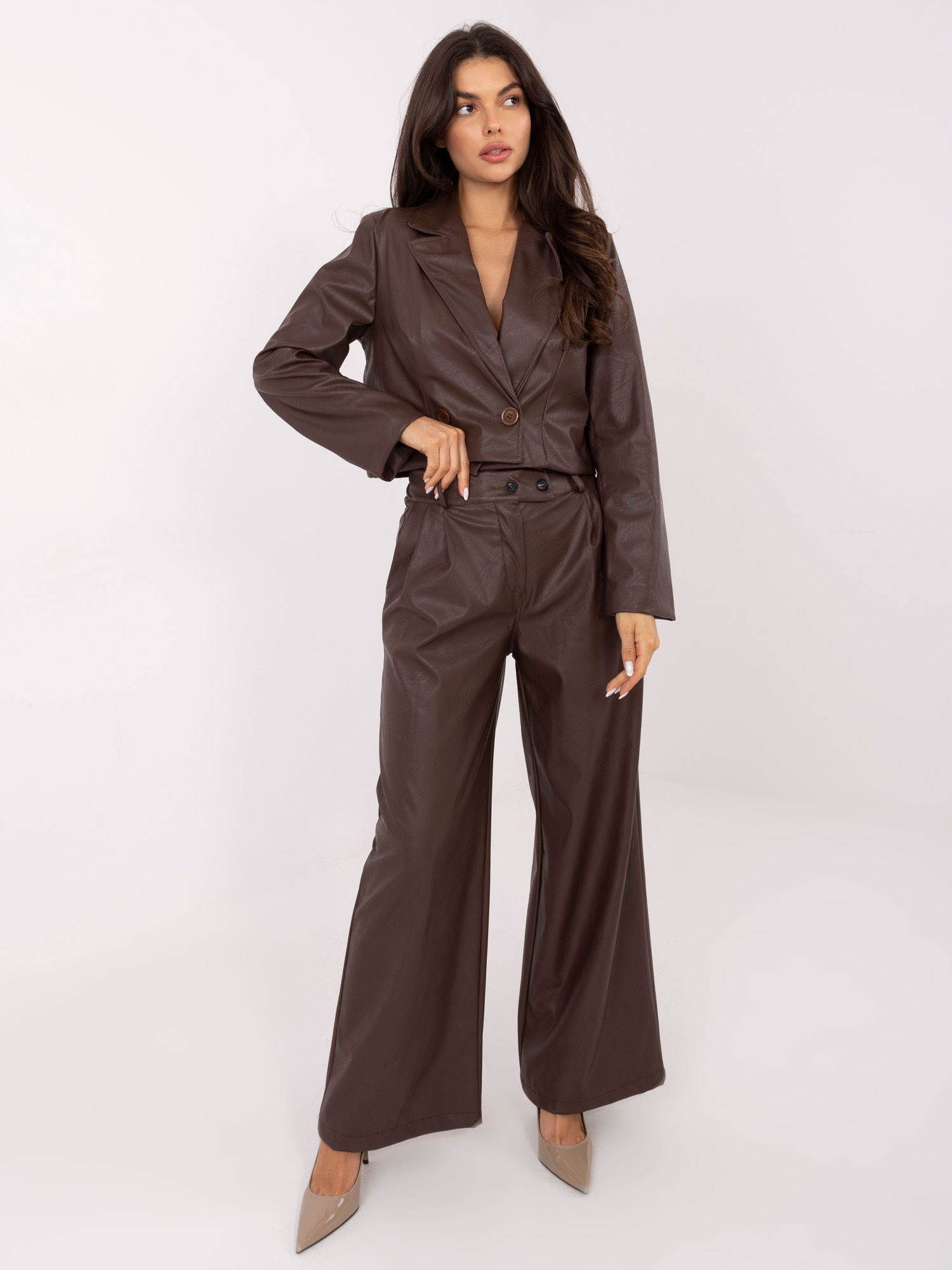 Tmavohnedé dámske koženkové nohavice -IT-SP-FL9020.02P-brown Veľkosť: ONE SIZE