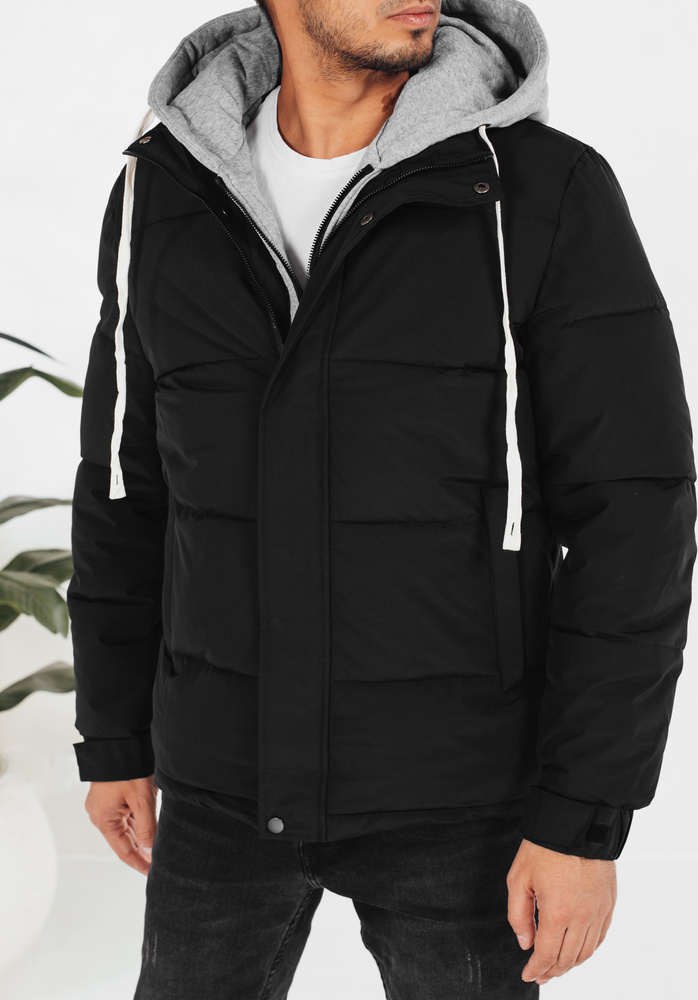 Čierna pánska zimná prešívaná bunda s látkovou kapucňou TX5104 Veľkosť: 2XL