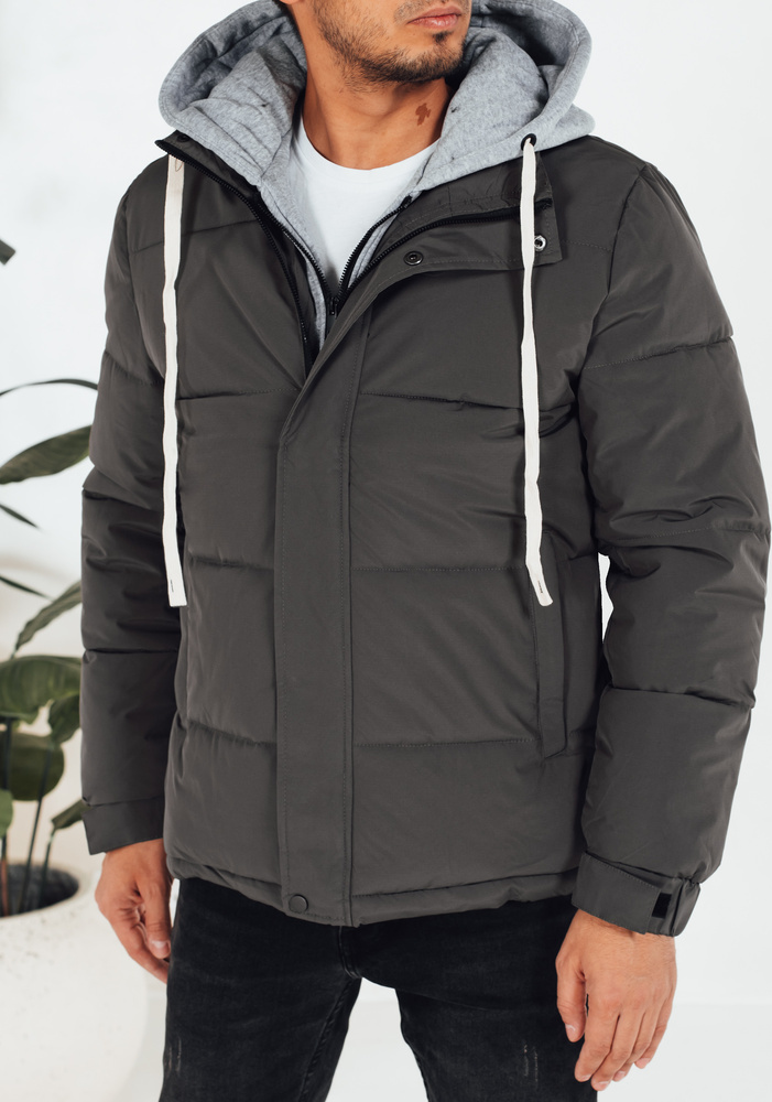 Tmavosivá pánska zimná prešívaná bunda s látkovou kapucňou TX5103 Veľkosť: L