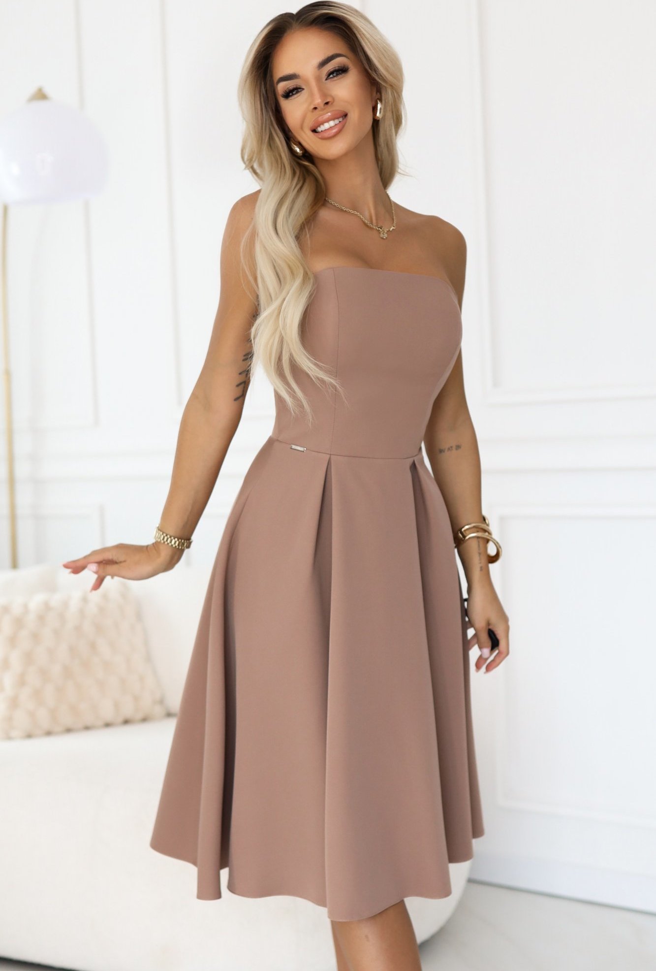 Béžové korzetové midi šaty VIVIENNE 641-2 Veľkosť: L